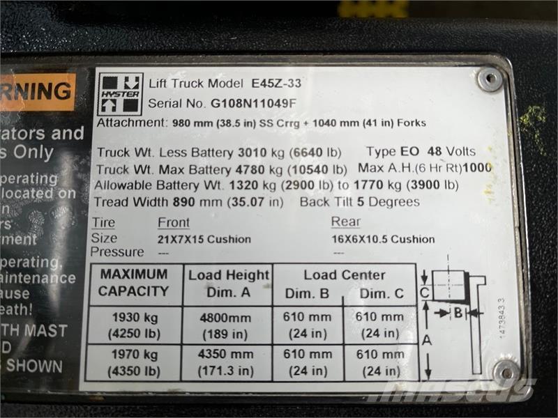 Hyster E45Z-33 Carretillas de horquilla eléctrica